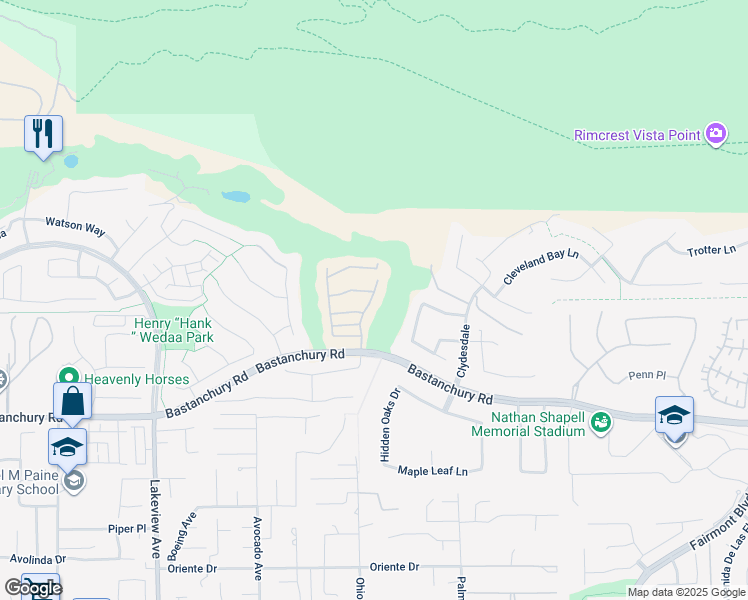 map of restaurants, bars, coffee shops, grocery stores, and more near 4004 Emerald Downs Drive in Yorba Linda