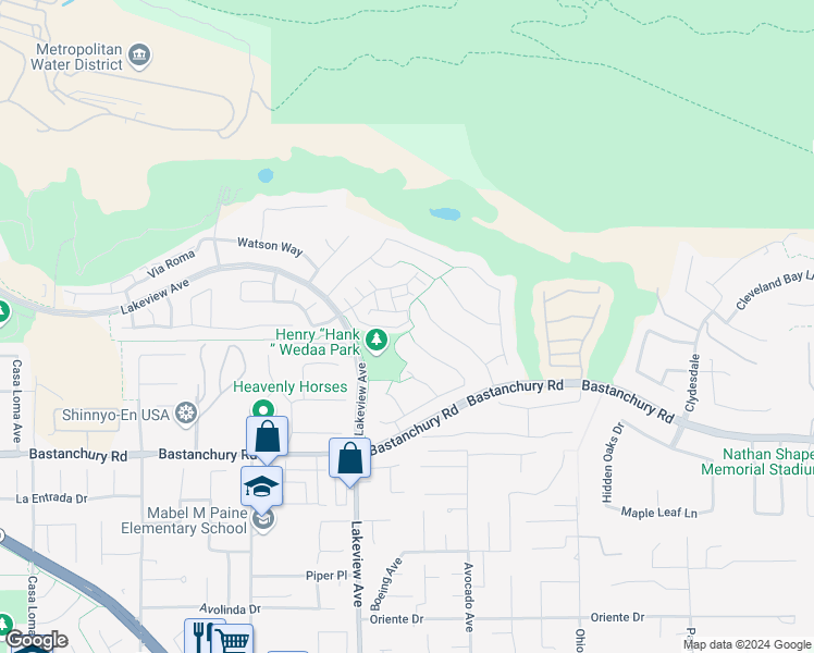 map of restaurants, bars, coffee shops, grocery stores, and more near 18684 Clubhouse Drive in Yorba Linda