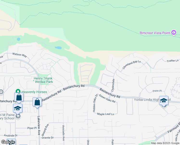 map of restaurants, bars, coffee shops, grocery stores, and more near 4004 Emerald Downs Drive in Yorba Linda