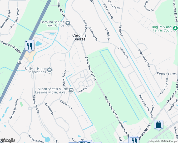 map of restaurants, bars, coffee shops, grocery stores, and more near 525 Deer Path in Calabash