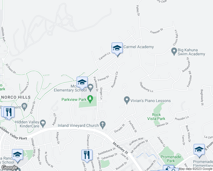 map of restaurants, bars, coffee shops, grocery stores, and more near 2160 Thyme Drive in Corona