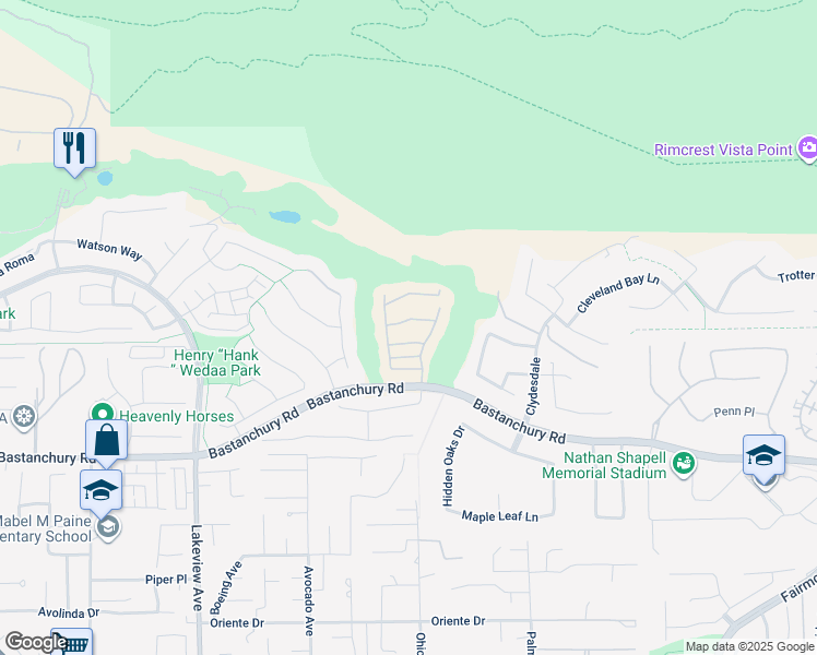 map of restaurants, bars, coffee shops, grocery stores, and more near 4046 Emerald Downs Drive in Yorba Linda