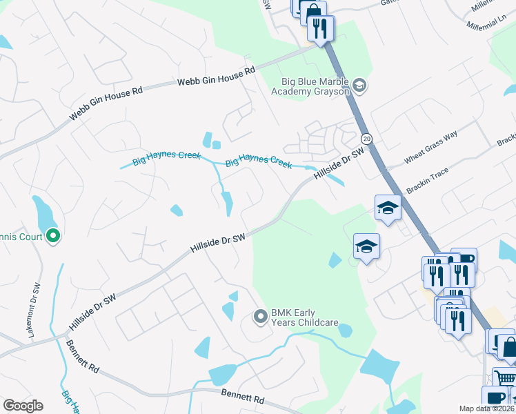 map of restaurants, bars, coffee shops, grocery stores, and more near 1566 Blue Sail Avenue in Grayson