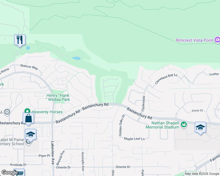 map of restaurants, bars, coffee shops, grocery stores, and more near 18960 Pelham Way in Yorba Linda
