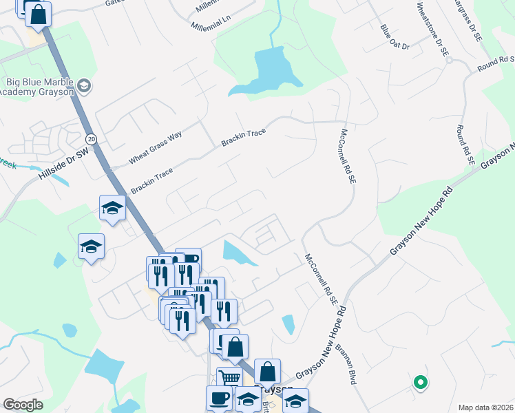 map of restaurants, bars, coffee shops, grocery stores, and more near 435 Clark Lake Estates Drive in Grayson