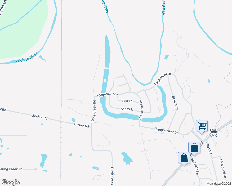map of restaurants, bars, coffee shops, grocery stores, and more near 4525 Lisa Lane in Wichita Falls