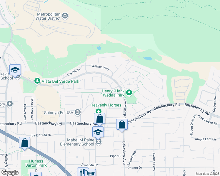 map of restaurants, bars, coffee shops, grocery stores, and more near 18280 Spyglass Hill in Yorba Linda