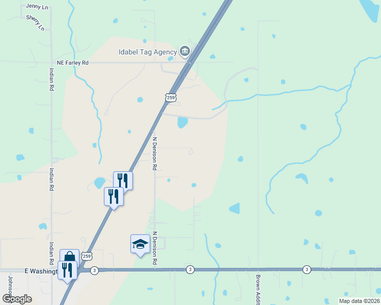 map of restaurants, bars, coffee shops, grocery stores, and more near 618 North Denison Road in Idabel