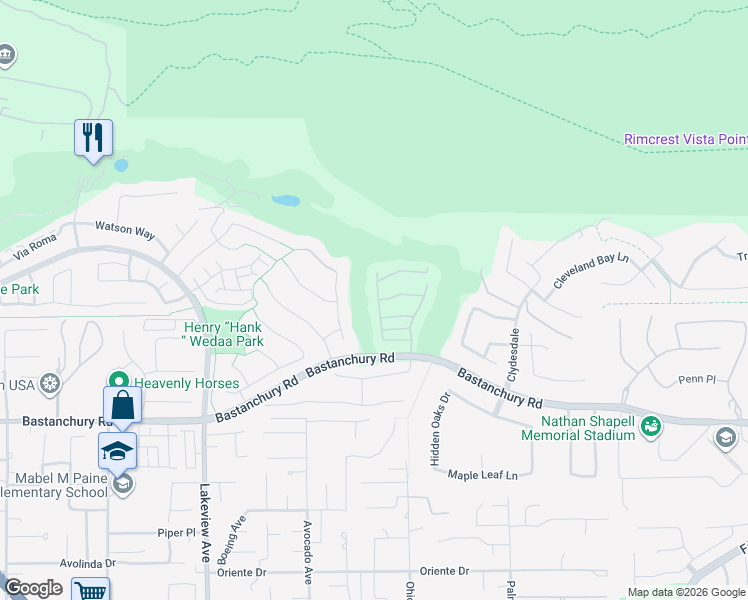 map of restaurants, bars, coffee shops, grocery stores, and more near 18979 Pelham Way in Yorba Linda
