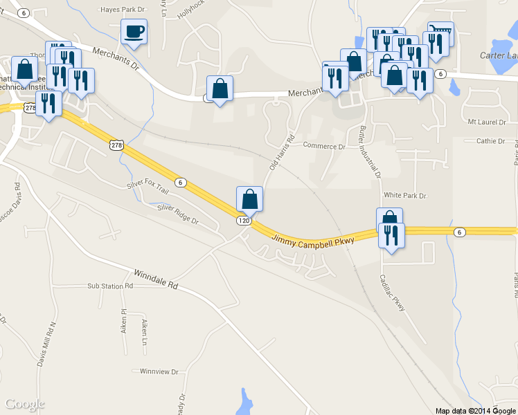 map of restaurants, bars, coffee shops, grocery stores, and more near 1132 Old Harris Road in Dallas