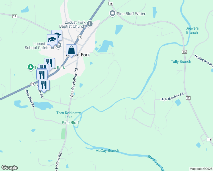 map of restaurants, bars, coffee shops, grocery stores, and more near 300-698 Turtle Drive in Locust Fork