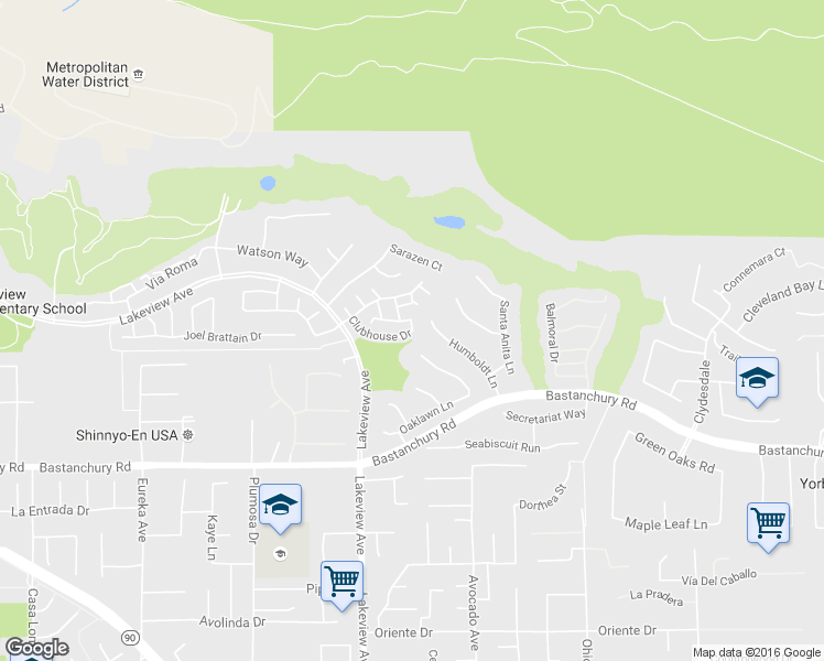 map of restaurants, bars, coffee shops, grocery stores, and more near 18678 Clubhouse Drive in Yorba Linda