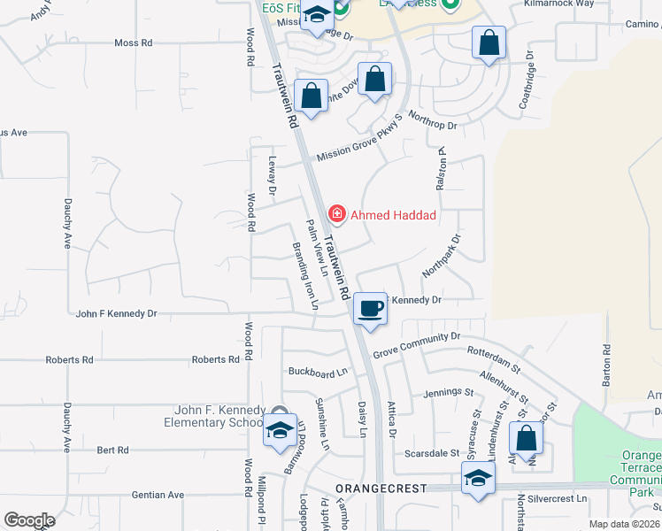 map of restaurants, bars, coffee shops, grocery stores, and more near in Riverside