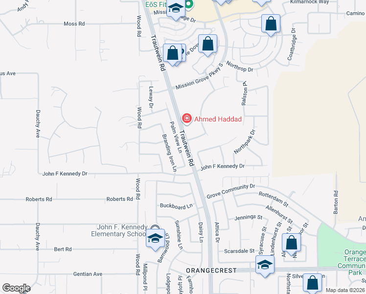 map of restaurants, bars, coffee shops, grocery stores, and more near in Riverside