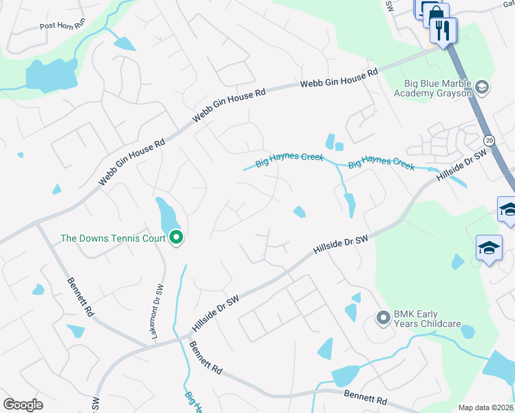 map of restaurants, bars, coffee shops, grocery stores, and more near 1427 Oak Bend Way in Lawrenceville