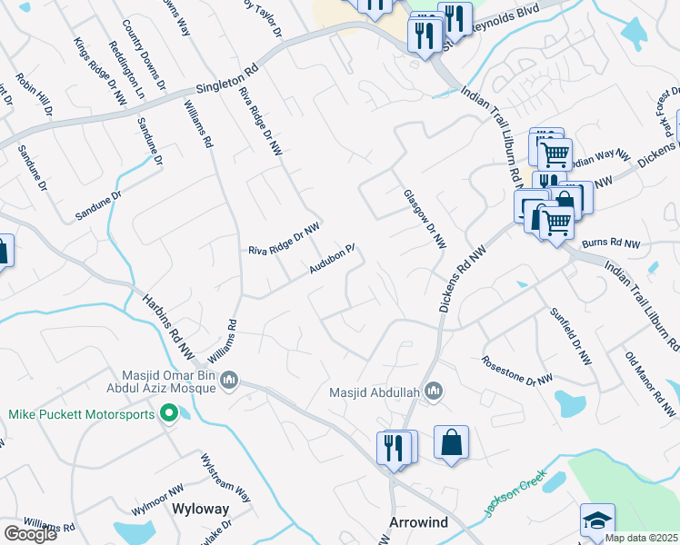 map of restaurants, bars, coffee shops, grocery stores, and more near 5022 Audubon Place in Norcross