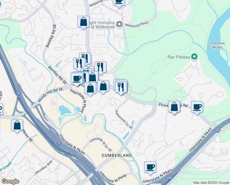 map of restaurants, bars, coffee shops, grocery stores, and more near 1931 Powers Ferry Road in Atlanta