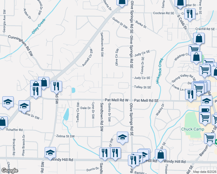 map of restaurants, bars, coffee shops, grocery stores, and more near 153 Hollinger Way in Marietta