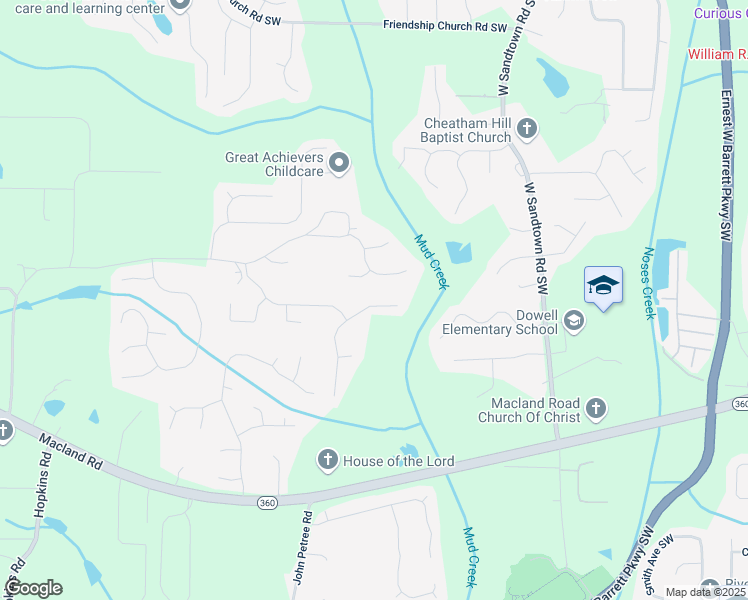 map of restaurants, bars, coffee shops, grocery stores, and more near 2166 Leatherstone Drive in Powder Springs
