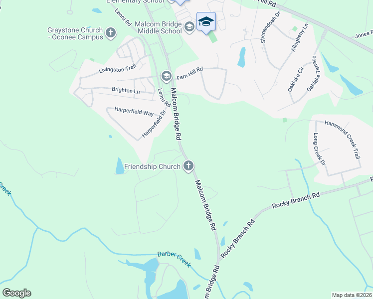 map of restaurants, bars, coffee shops, grocery stores, and more near 2240 Malcom Bridge Road in Bogart