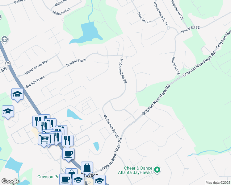 map of restaurants, bars, coffee shops, grocery stores, and more near 1861 McConnell Road Southeast in Grayson