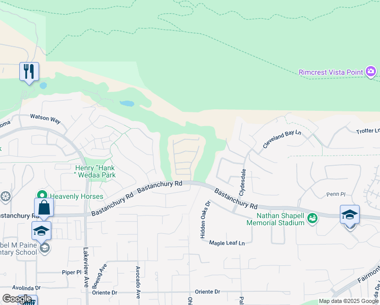 map of restaurants, bars, coffee shops, grocery stores, and more near 18960 Pelham Way in Yorba Linda