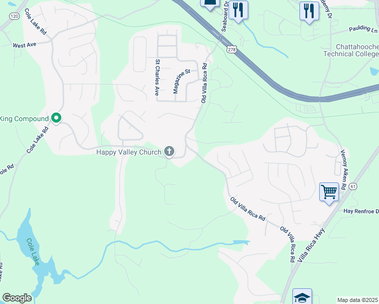 map of restaurants, bars, coffee shops, grocery stores, and more near 732 Old Villa Rica Road in Dallas