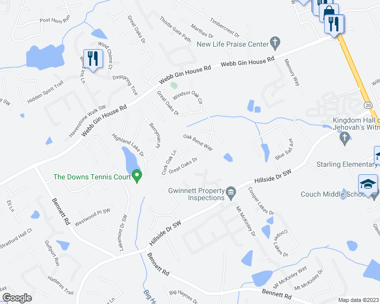 map of restaurants, bars, coffee shops, grocery stores, and more near 827 SIlkview Ct in Lawrenceville