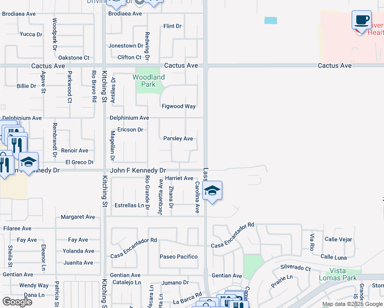 map of restaurants, bars, coffee shops, grocery stores, and more near 14934 Curry Street in Moreno Valley