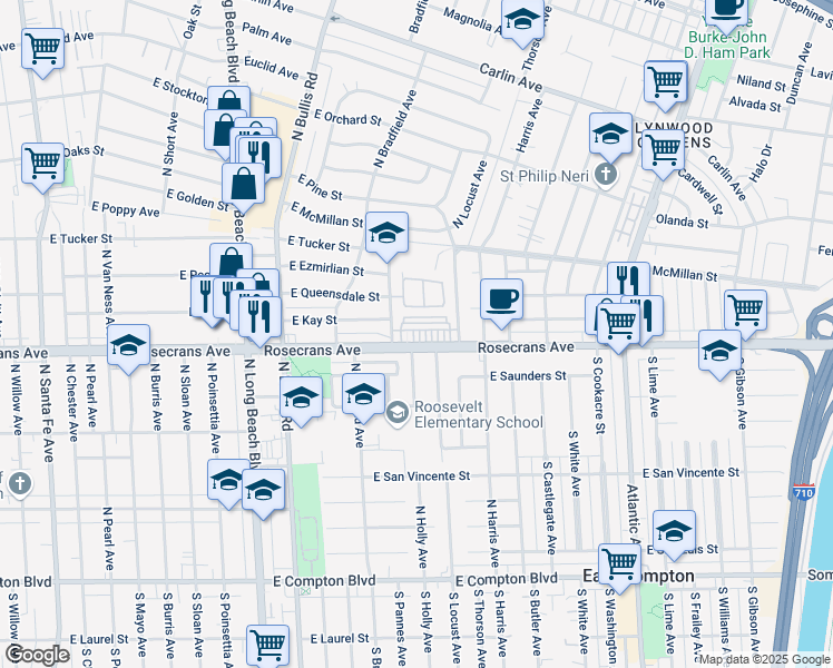 map of restaurants, bars, coffee shops, grocery stores, and more near in E RNCHO DMNGZ