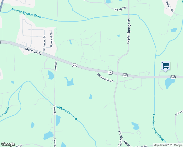 map of restaurants, bars, coffee shops, grocery stores, and more near 4645 Georgia 360 in Hiram