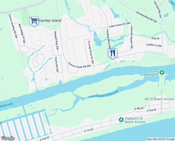 map of restaurants, bars, coffee shops, grocery stores, and more near 1822 Goose Creek Road Southwest in Ocean Isle Beach
