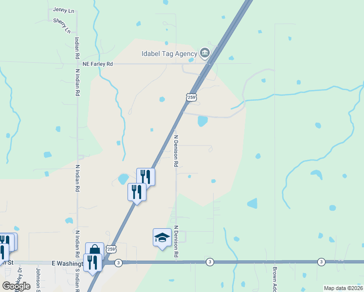map of restaurants, bars, coffee shops, grocery stores, and more near 1104 Northeast Lincoln Road in Idabel