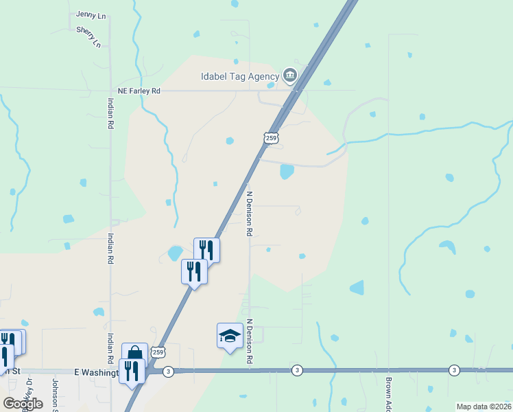 map of restaurants, bars, coffee shops, grocery stores, and more near 1104 Northeast Lincoln Road in Idabel
