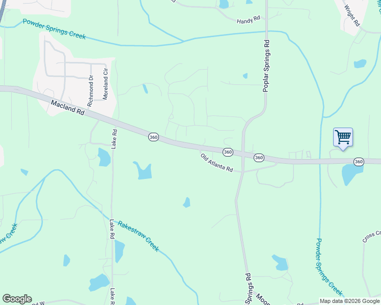 map of restaurants, bars, coffee shops, grocery stores, and more near 4645 Georgia 360 in Hiram