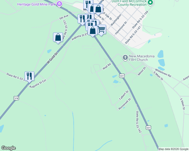 map of restaurants, bars, coffee shops, grocery stores, and more near 801 Wall Road in McCormick