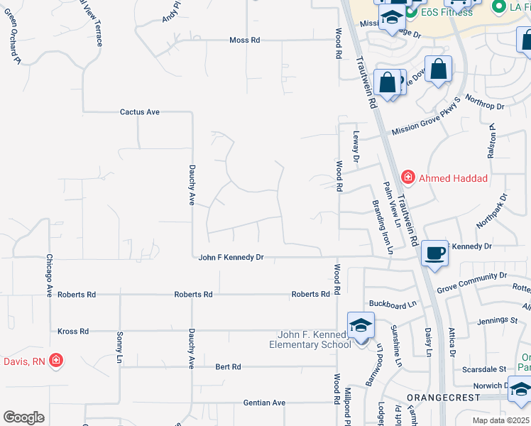 map of restaurants, bars, coffee shops, grocery stores, and more near 1137 Pamplona Drive in Riverside