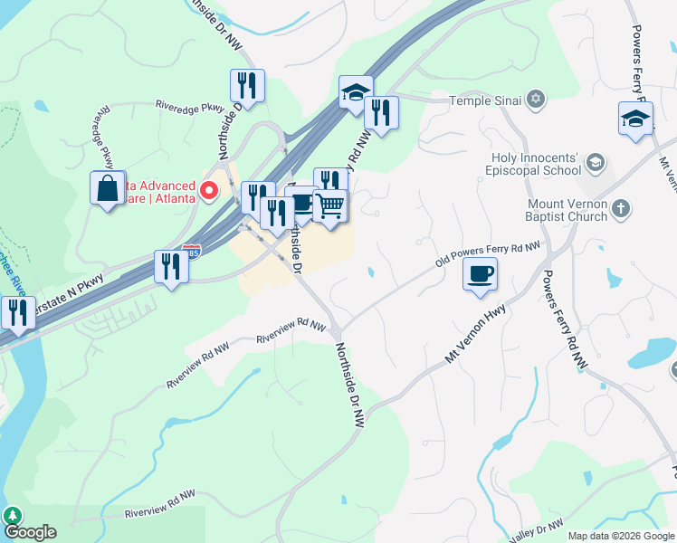 map of restaurants, bars, coffee shops, grocery stores, and more near 360 Kelson Drive Northwest in Atlanta