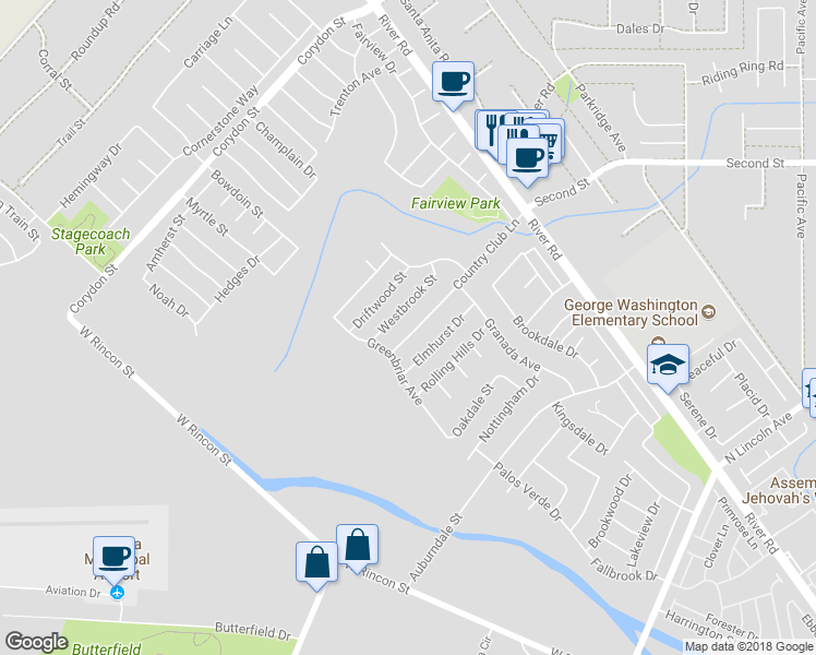 map of restaurants, bars, coffee shops, grocery stores, and more near 1028 Country Club Lane in Corona
