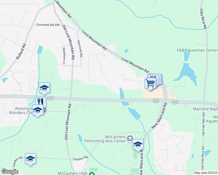map of restaurants, bars, coffee shops, grocery stores, and more near 1944 Ruby Mountain Street in Powder Springs