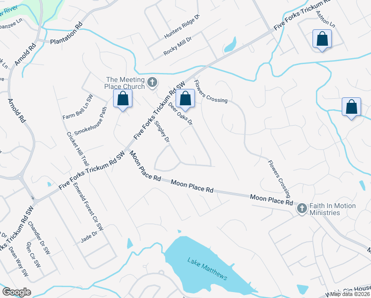 map of restaurants, bars, coffee shops, grocery stores, and more near 2261 Deer Oaks Trail Sourthwest in Lawrenceville