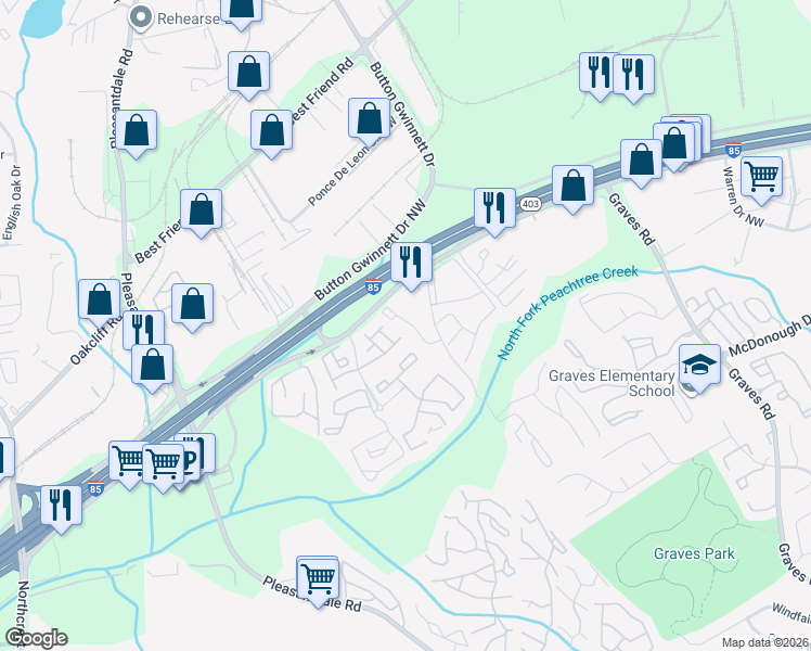 map of restaurants, bars, coffee shops, grocery stores, and more near 813 Seasons Parkway in Norcross