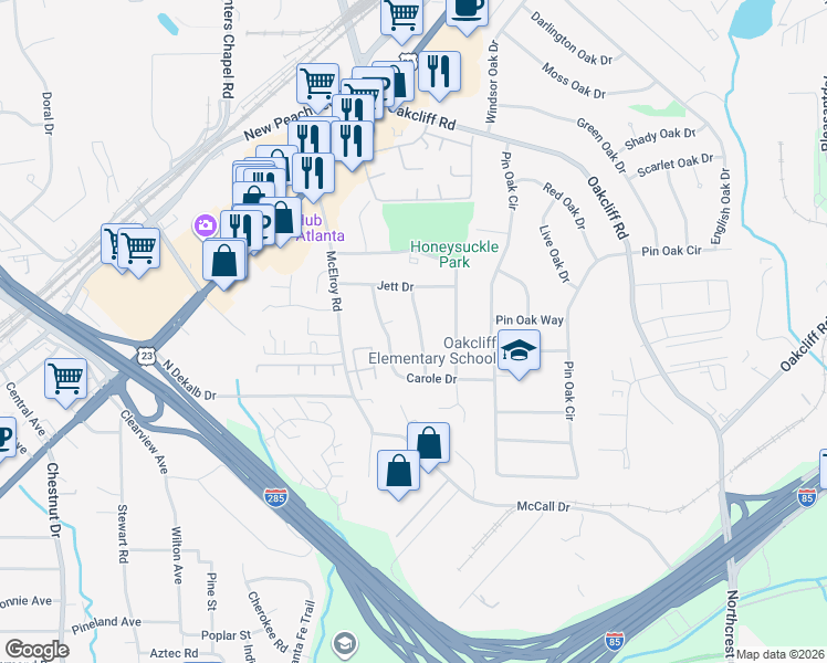 map of restaurants, bars, coffee shops, grocery stores, and more near 3824 Chatham Drive in Doraville