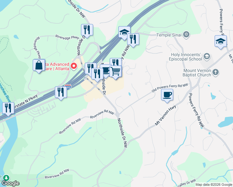 map of restaurants, bars, coffee shops, grocery stores, and more near 360 Kelson Drive Northwest in Atlanta