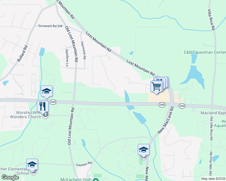 map of restaurants, bars, coffee shops, grocery stores, and more near 1944 Ruby Mountain Street in Powder Springs
