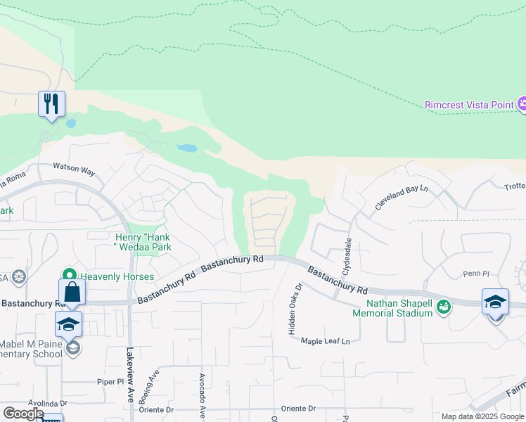 map of restaurants, bars, coffee shops, grocery stores, and more near 18949 Pelham Way in Yorba Linda