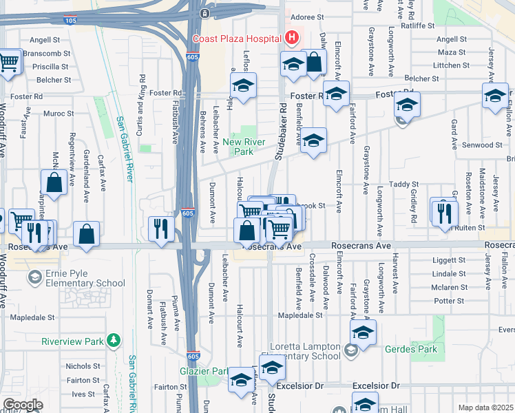 map of restaurants, bars, coffee shops, grocery stores, and more near 14012 Lefloss Avenue in Norwalk