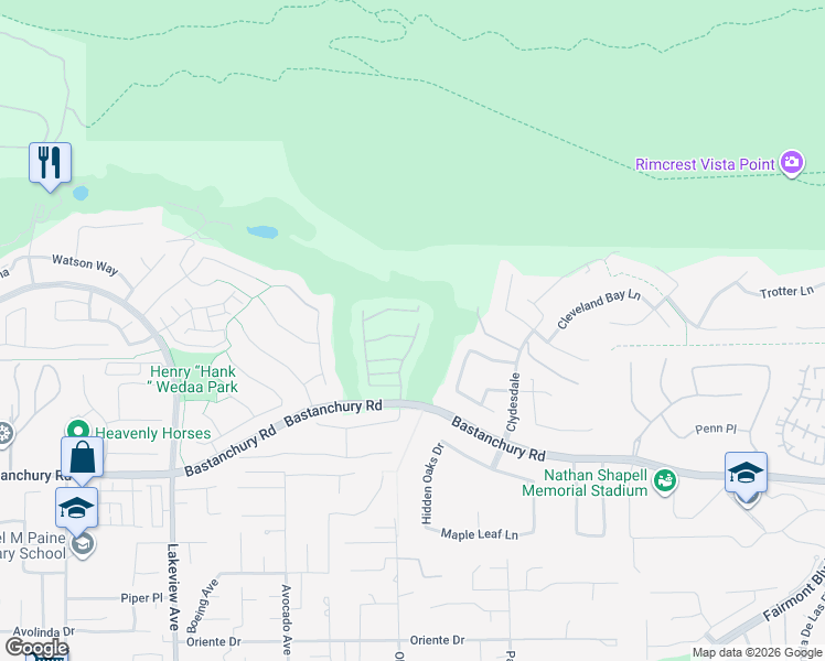 map of restaurants, bars, coffee shops, grocery stores, and more near 18979 Pelham Way in Yorba Linda