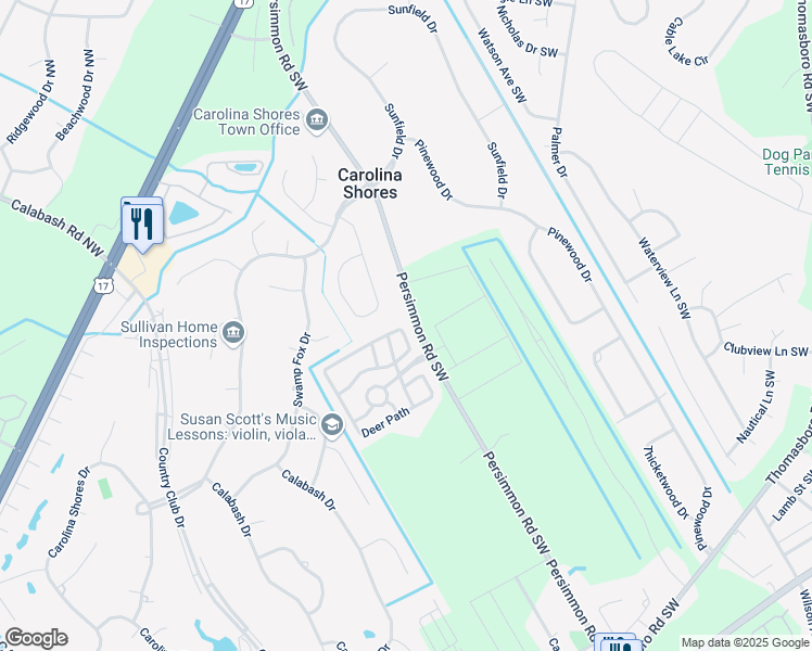 map of restaurants, bars, coffee shops, grocery stores, and more near 505 Deer Path in Calabash