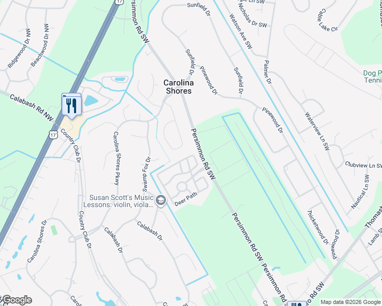 map of restaurants, bars, coffee shops, grocery stores, and more near 501 Deer Path in Calabash